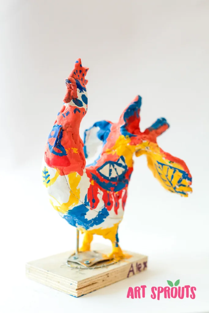 Foam clay rooster sculpture_ Art Sprouts