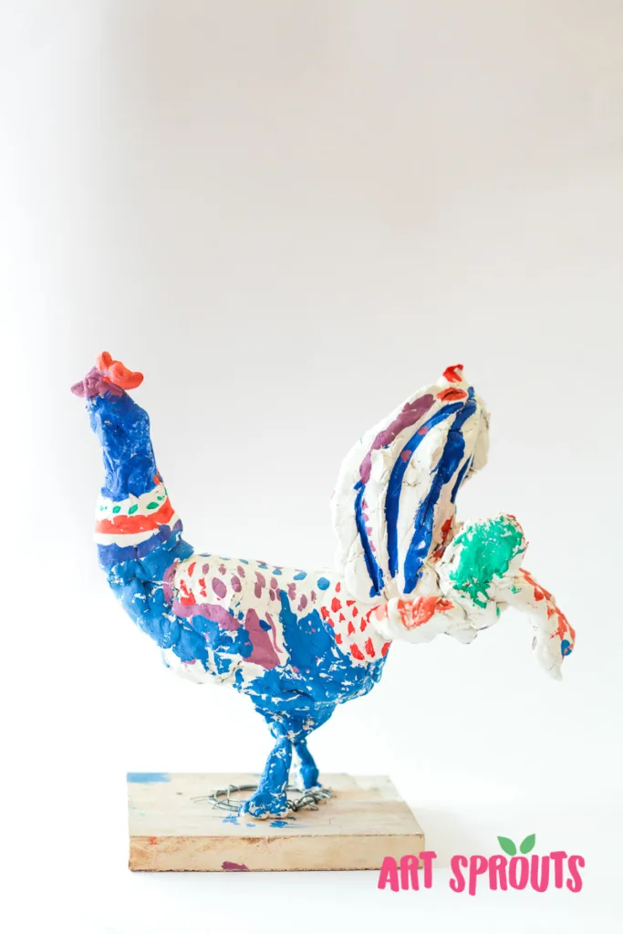 Foam clay rooster sculpture_ Art Sprouts