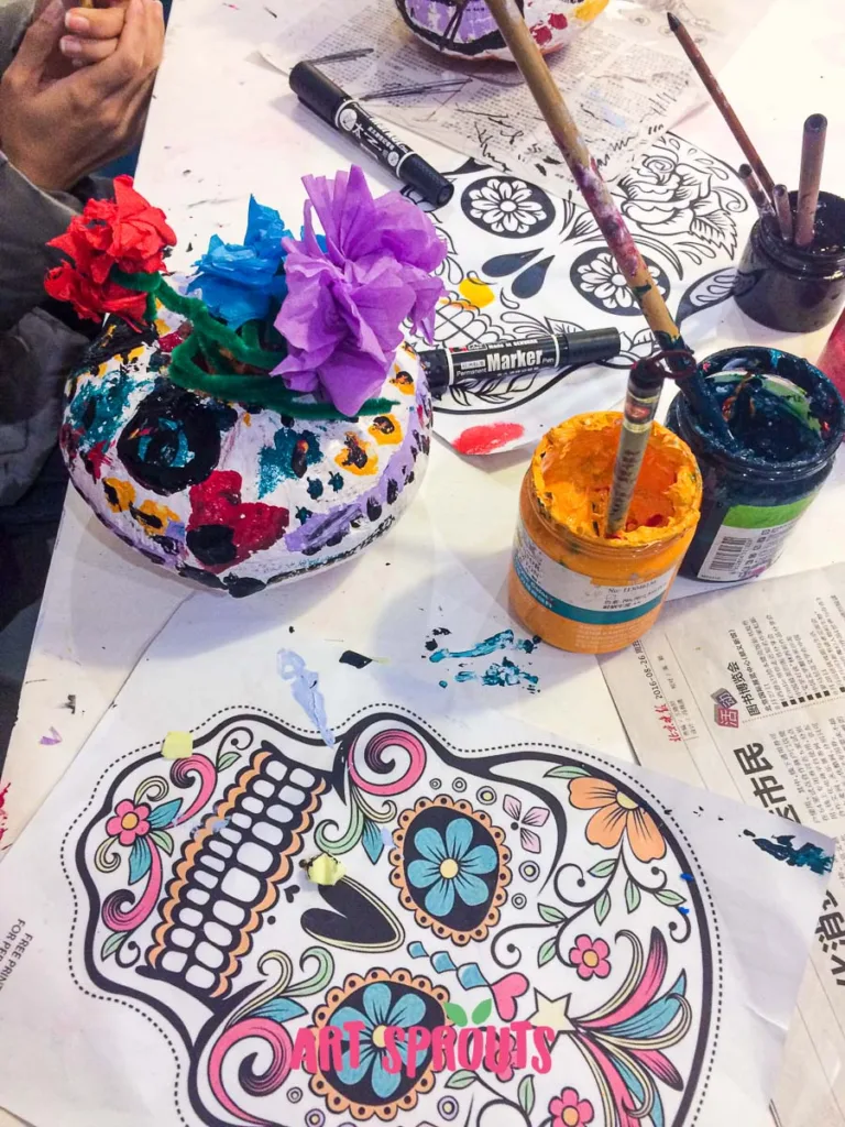 sugar-skull-pumpkin-painting-no-carve-craft-Art Sprouts