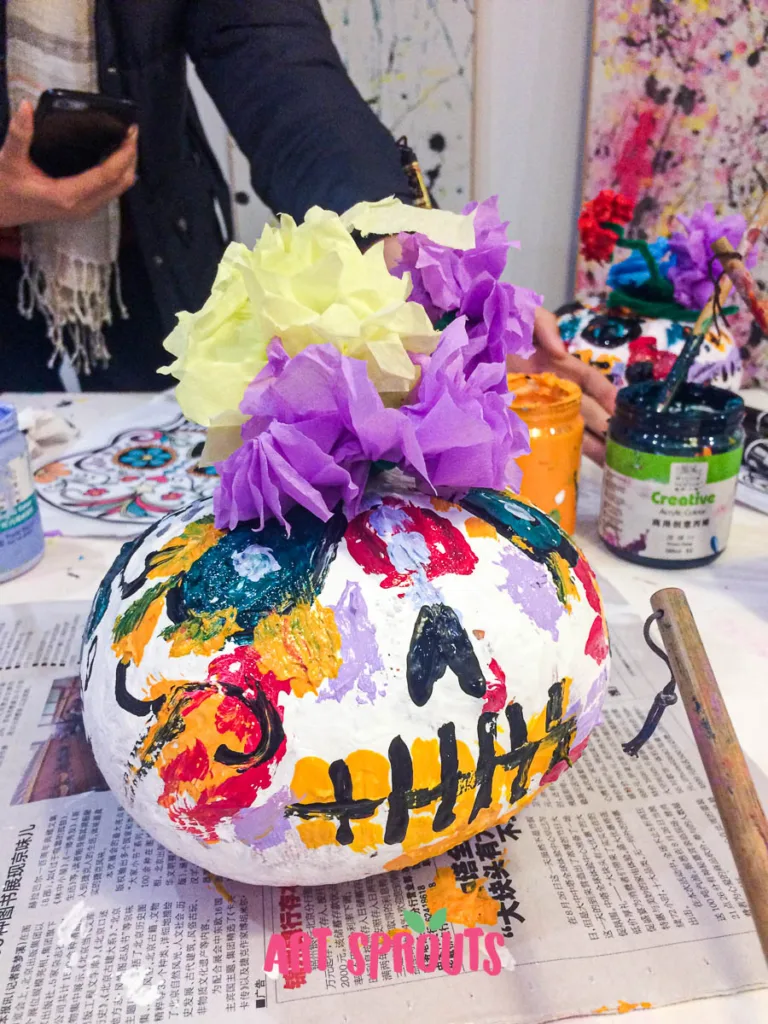 sugar-skull-pumpkin-painting-no-carve-craft-Art Sprouts