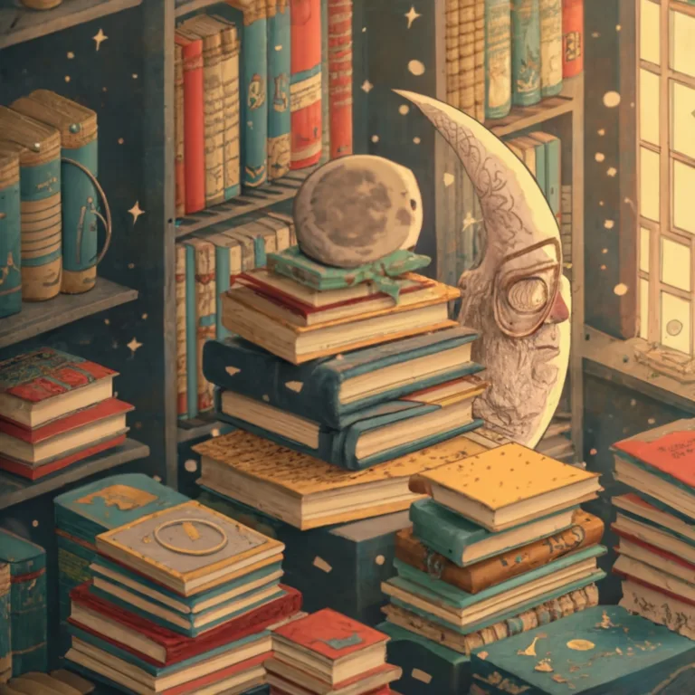 Moonlight Reading: Favorite Children's Books about the Moon 23 Pile of books in front of a window with moon
