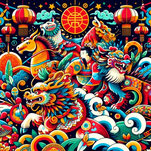 Illustration of Chinese Zodiac Animals in a Vibrant and Playful Style