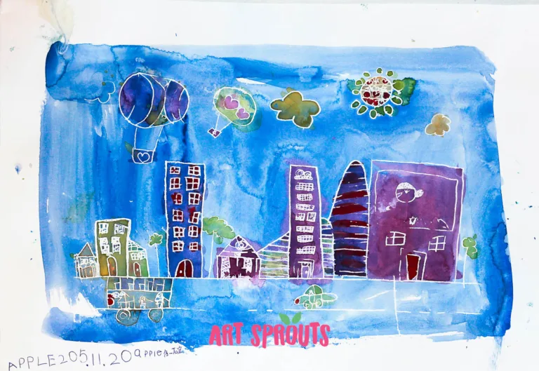 Wax Resist Art for Kids: Whimsical Cityscapes-art-sprouts-3