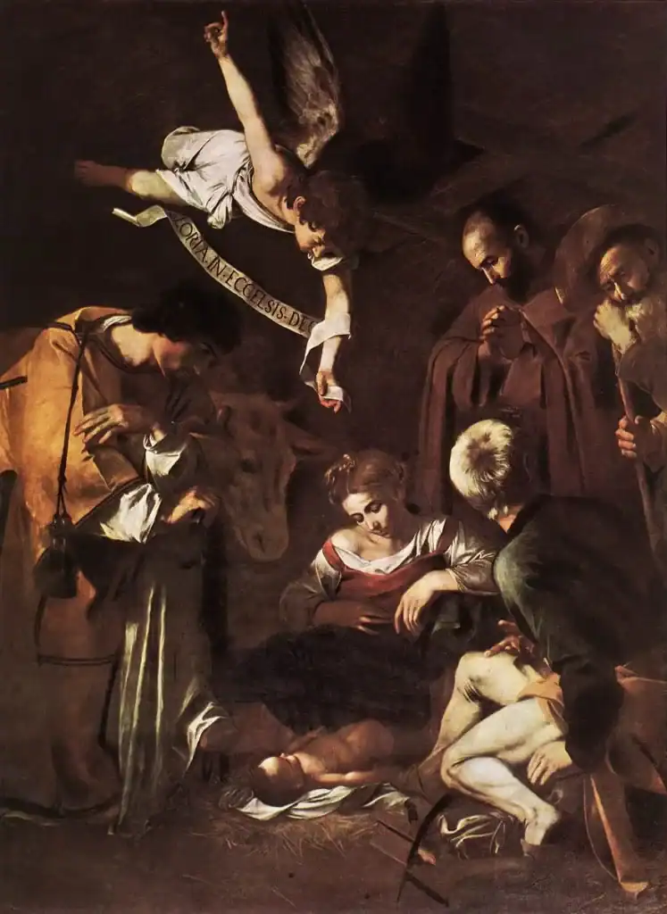Michelangelo Merisi da Caravaggio Nativity with St Francis and St Lawrence WGA04193